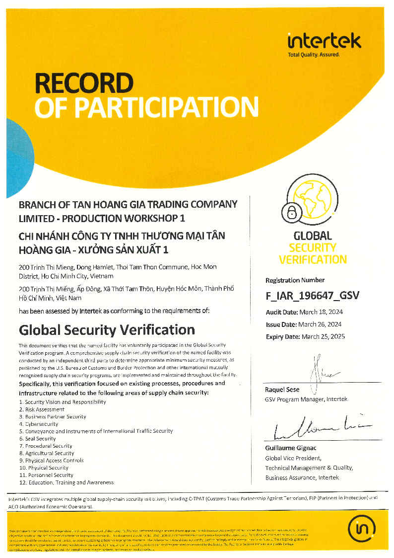 TAN HOANG GIA HAS ACHIEVED GLOBAL SECURITY VERIFICATION